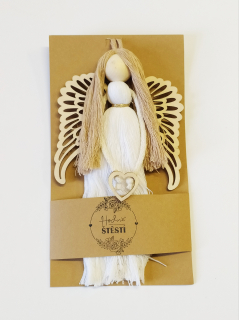 Macramé anděl strážný bílý 10 x 20 cm