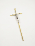 Kovový kříž na zeď zlato-stříbrný 8 x 21 cm