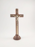 Kříž tmavý se stříbrným Kristem a světle zlatým "lemováním" 9 x 21 cm