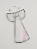 Andílek vitráž velký bílý s nádechem růžové 6,5 x 12,5 cm