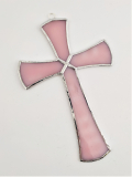Kříž skleněný vitráž růžový