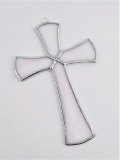 Kříž skleněný vitráž bílý s nádechem růžové