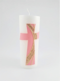 Svíčka s růžovým křížem třpytivá