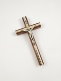 Kříž dřevěný tmavý se stříbrným "lemováním" malý 16 x 8 cm