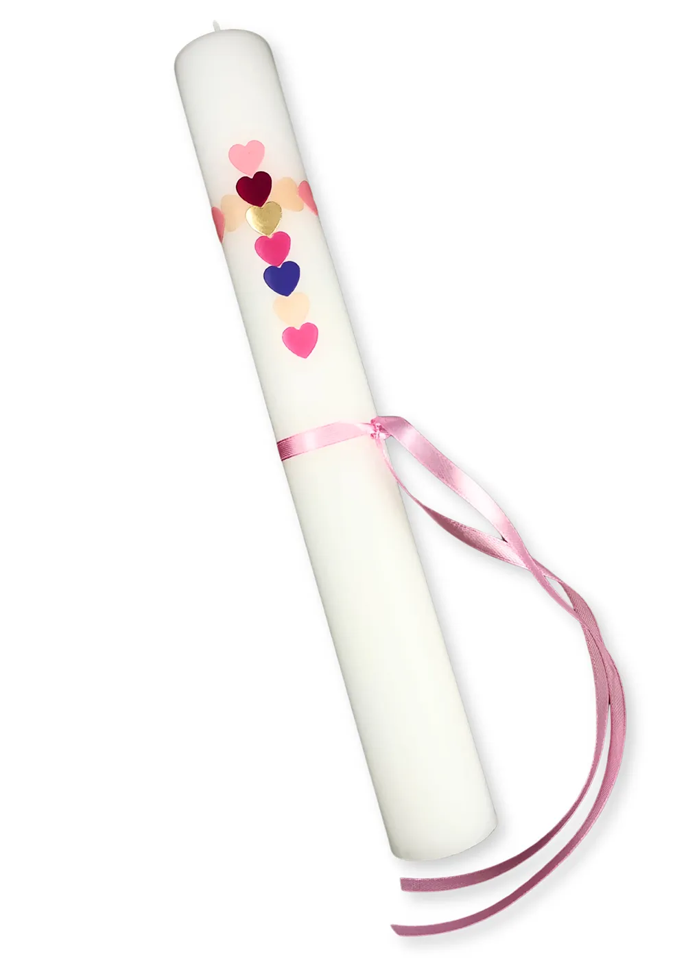 křestní svíčka srdíčkový kříž růžová