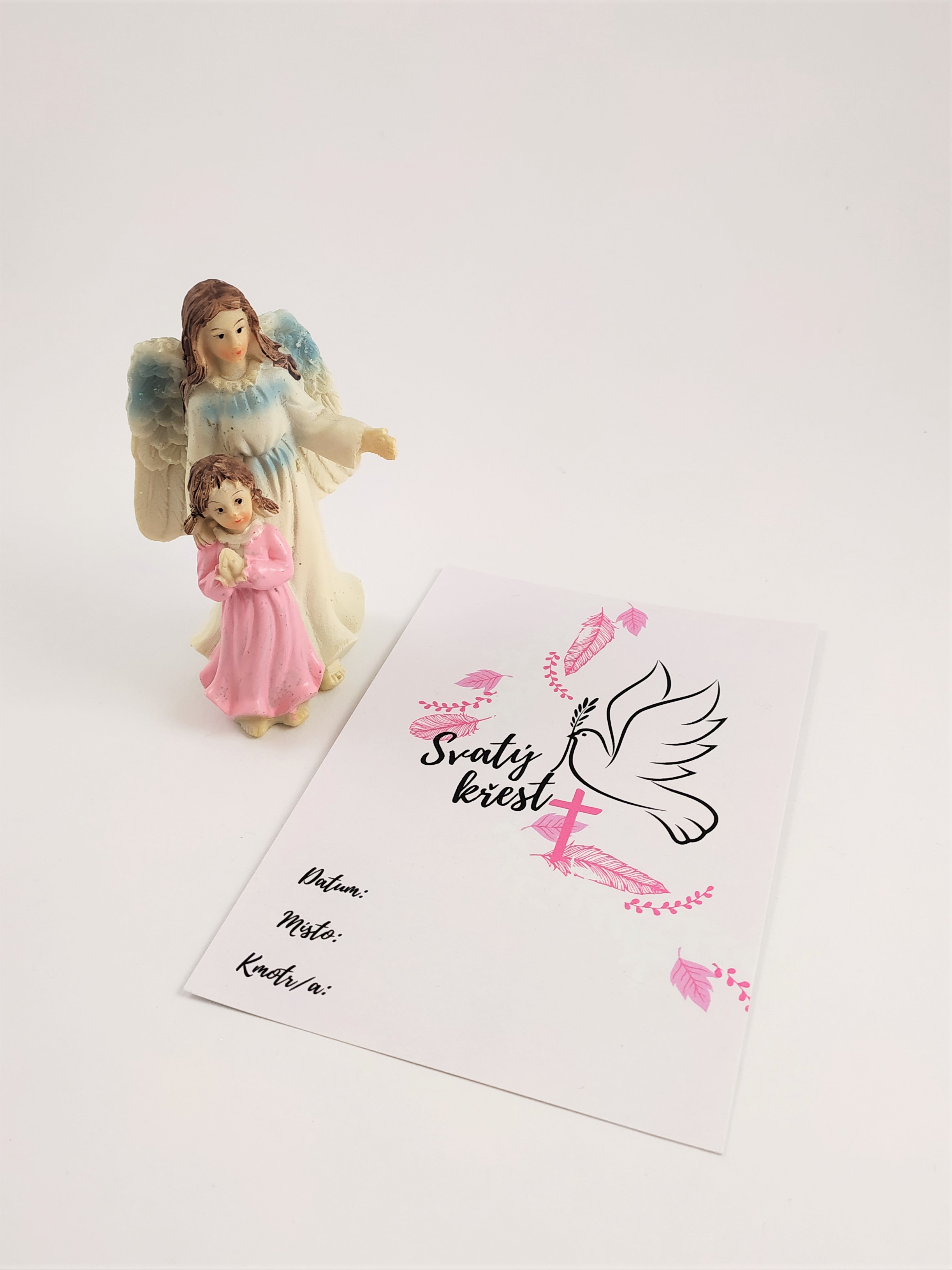 Dárek ke křtu, anděl strážný s holčičkou, upomínkový list