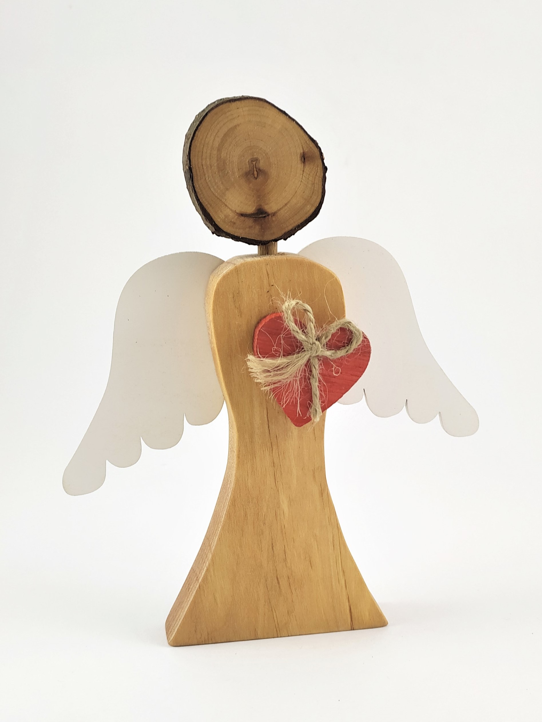Dřevěný andílek srdce červené  15 x 17 cm