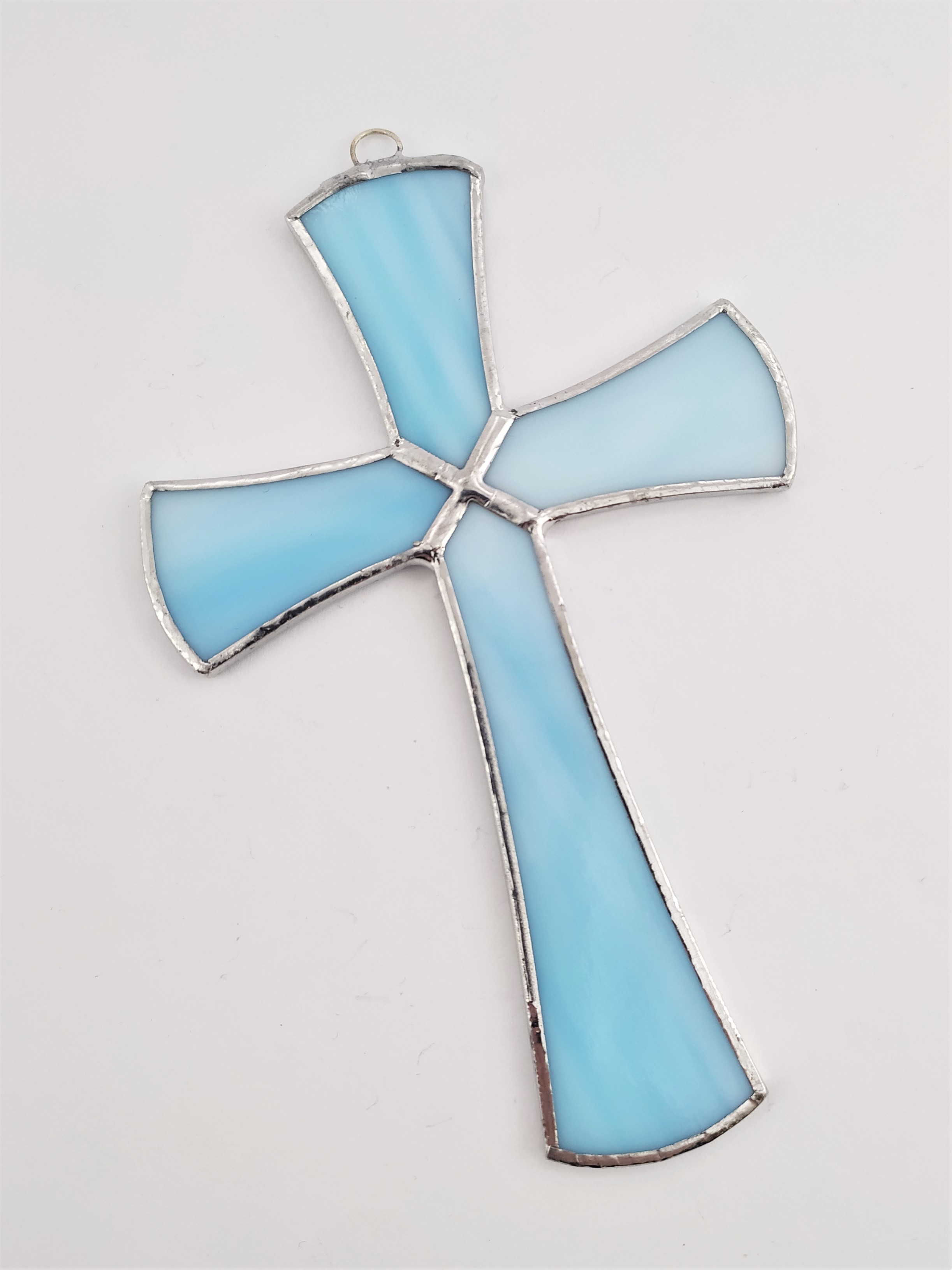 Kříž skleněný vitráž modrý 