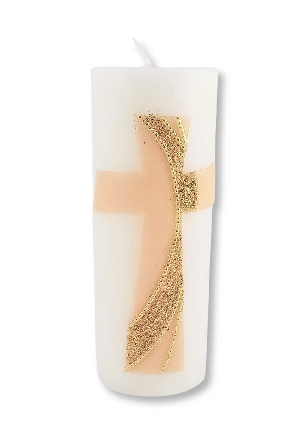 Svíčka s meruňkovým křížem třpytivá