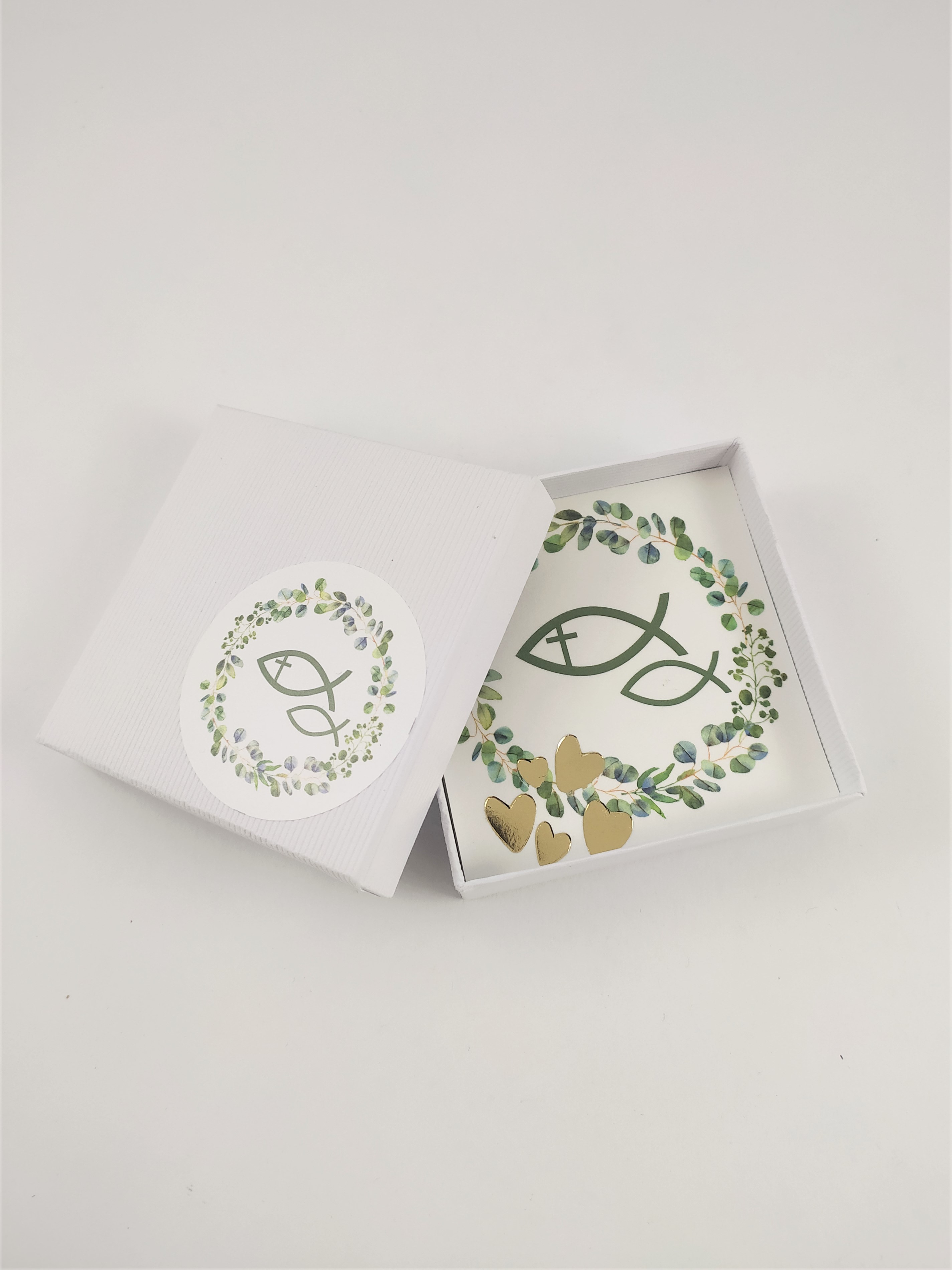 Krabička čtvercová na šperk, růženec -  Zelená ryba 8 x 8 cm