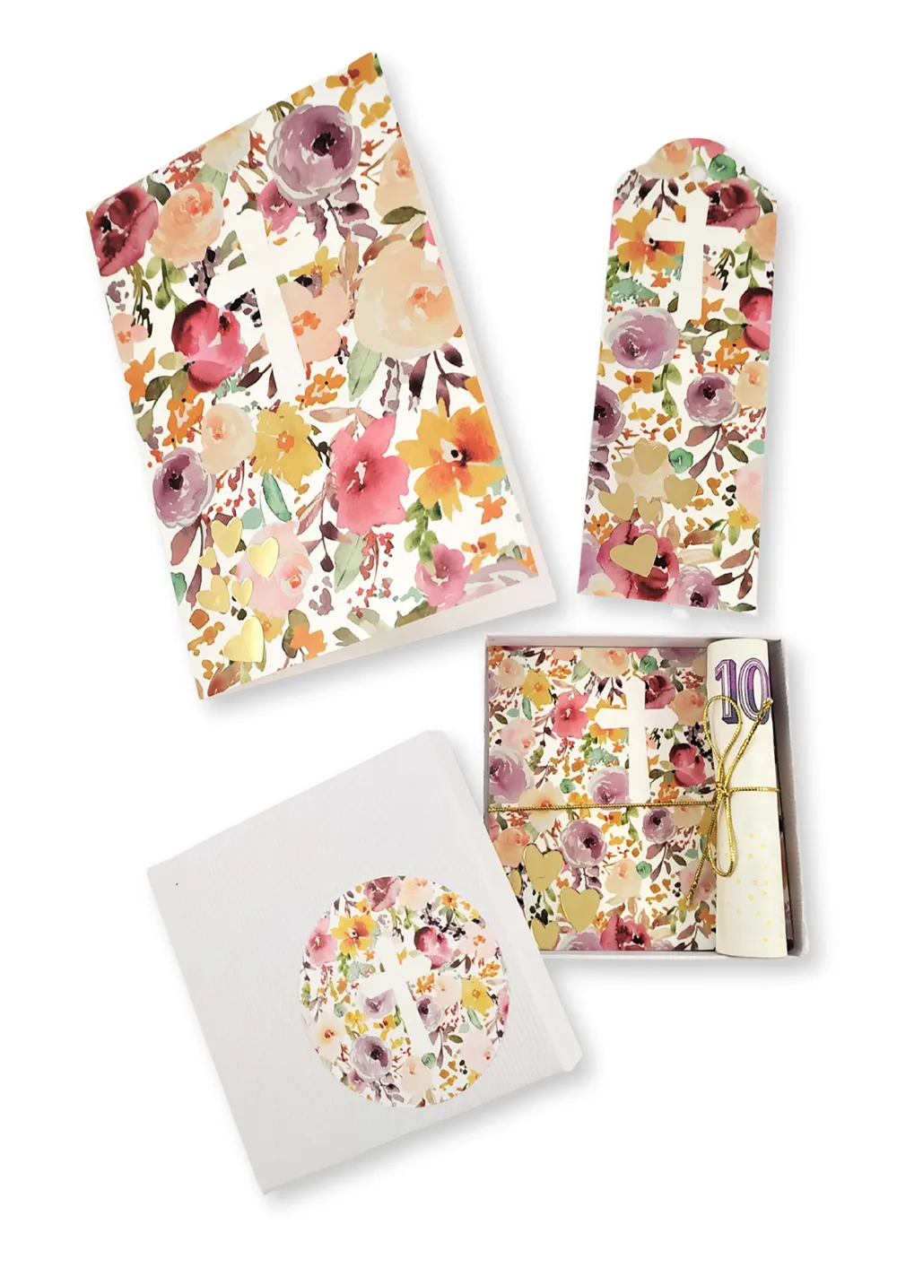 Dárková sada Květinový kříž - k darování peněz/šperku/růžence..