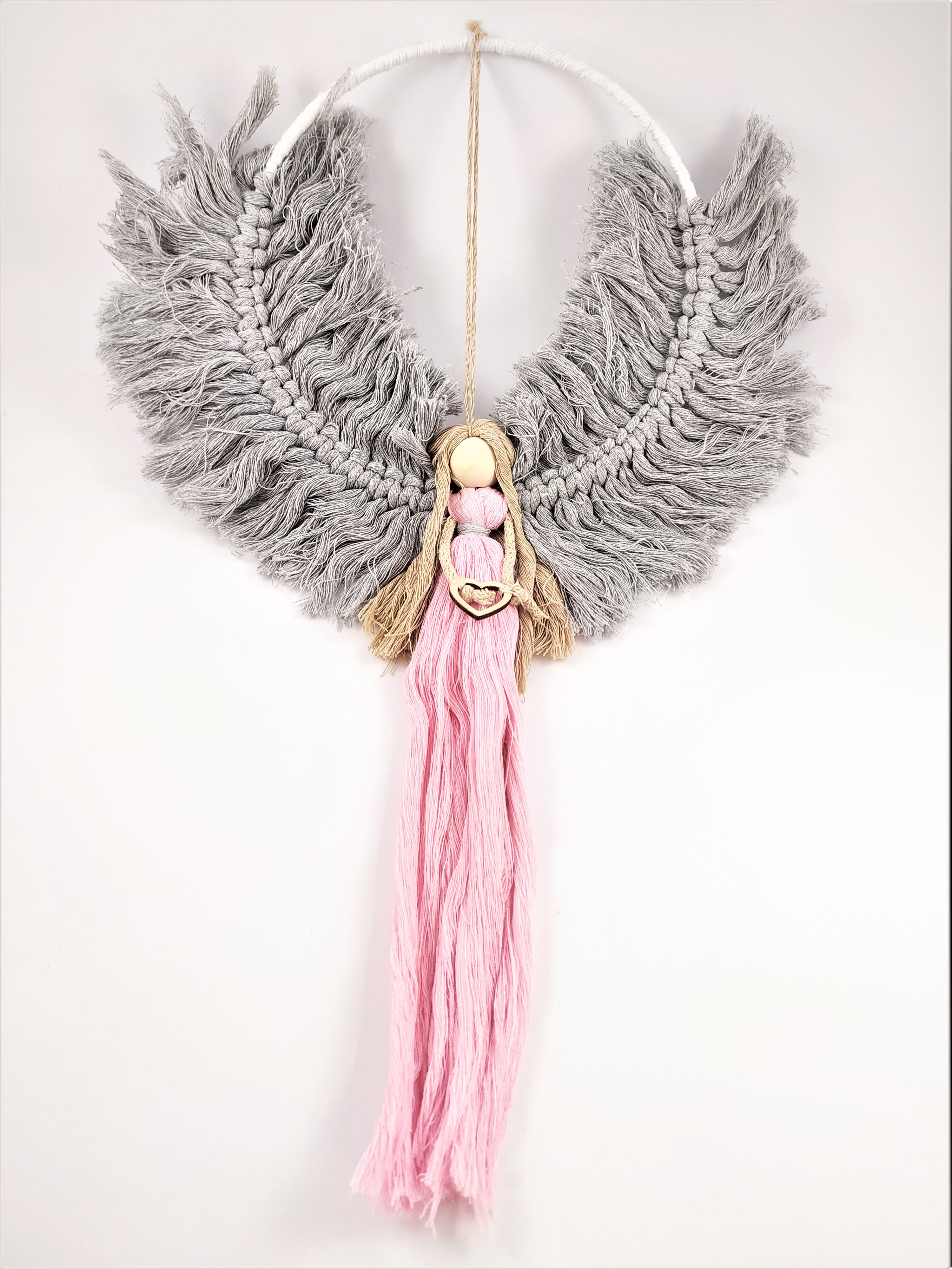 Anděl macramé růžový 33 x 46 cm