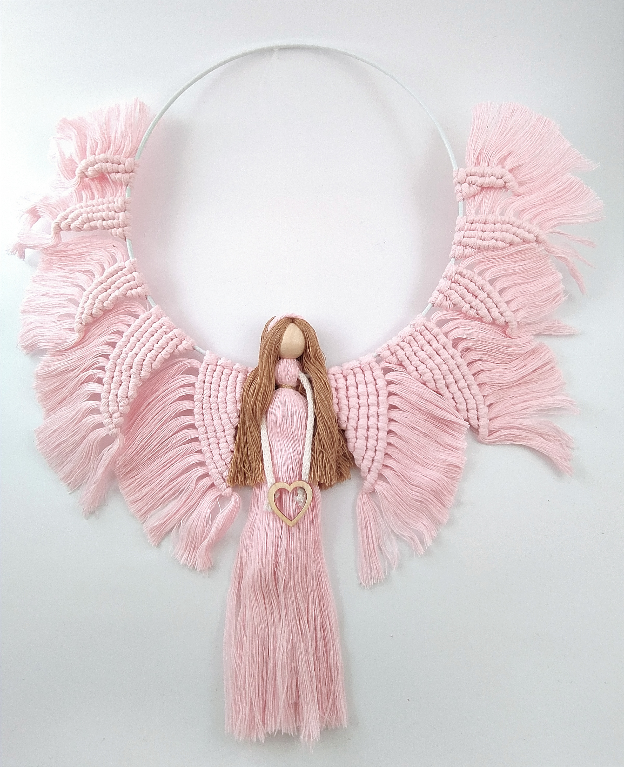 Anděl macramé růžový 33 x 36 cm