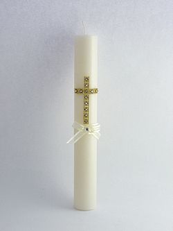 Křestní svíčka se zlatým křížkem z perličkové borty