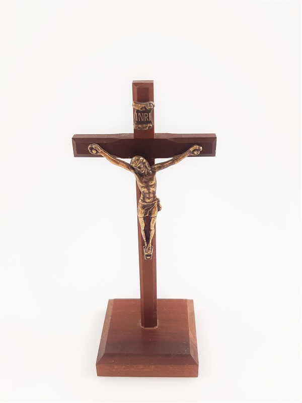 Křížek na postavení, mahagon, korpus Krista staroměď