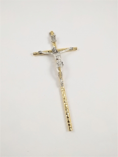Kovový křížek na zeď zlato-stříbrný 8 x 17 cm