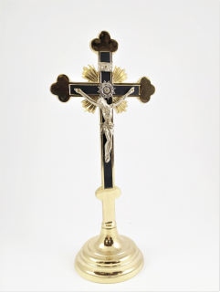 Kříž zlato-černý  na postavení robustní 12 x 29 cm