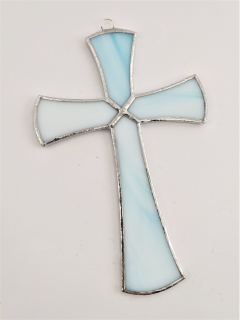 Kříž skleněný vitráž světle modrý