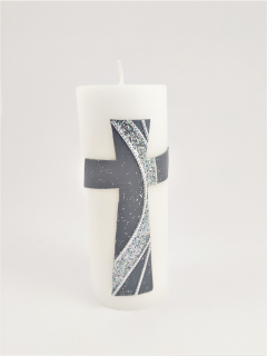 Svíčka s šedým křížem třpytivá