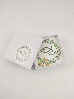 Krabička čtvercová na šperk, růženec -  Zelená ryba 8 x 8 cm