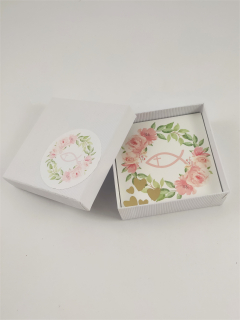 Krabička čtvercová na šperk, růženec -  Růžová ryba 8 x 8 cm