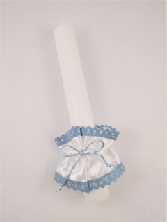 Chránítko proti skapávání vosku saténové s modrou bavlněnou krajkou