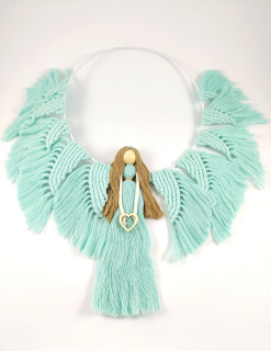 Anděl macramé zeleno-modrý 33 x 36 cm