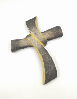 Kříž tmavý šedo-zlatý 20 x 15 cm