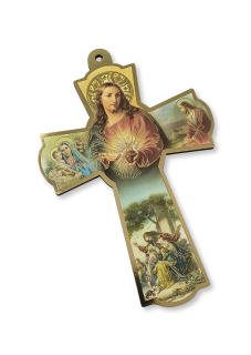 Dřevěný křížek 10,5 x 15 cm  - Ježíš - zdobený zlatým dekorem