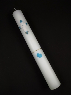 Křestní svíčka s modrými stopami, bordurou a křížkem