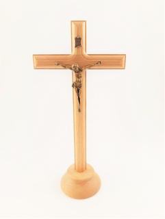 Křížek na postavení s kulatým podstavcem, korpus Krista - starozlato