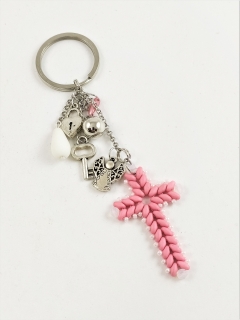 Přívěšek na klíče/klíčenka Křížek ručně vyráběný tmavě růžový