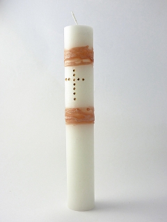 Křestní svíčka s bordurou z včelího vosku a kamínkovým křížkem