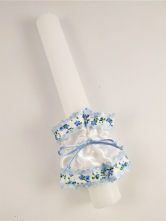 Chránítko proti skapávání vosku s modrou krajkou s květinami